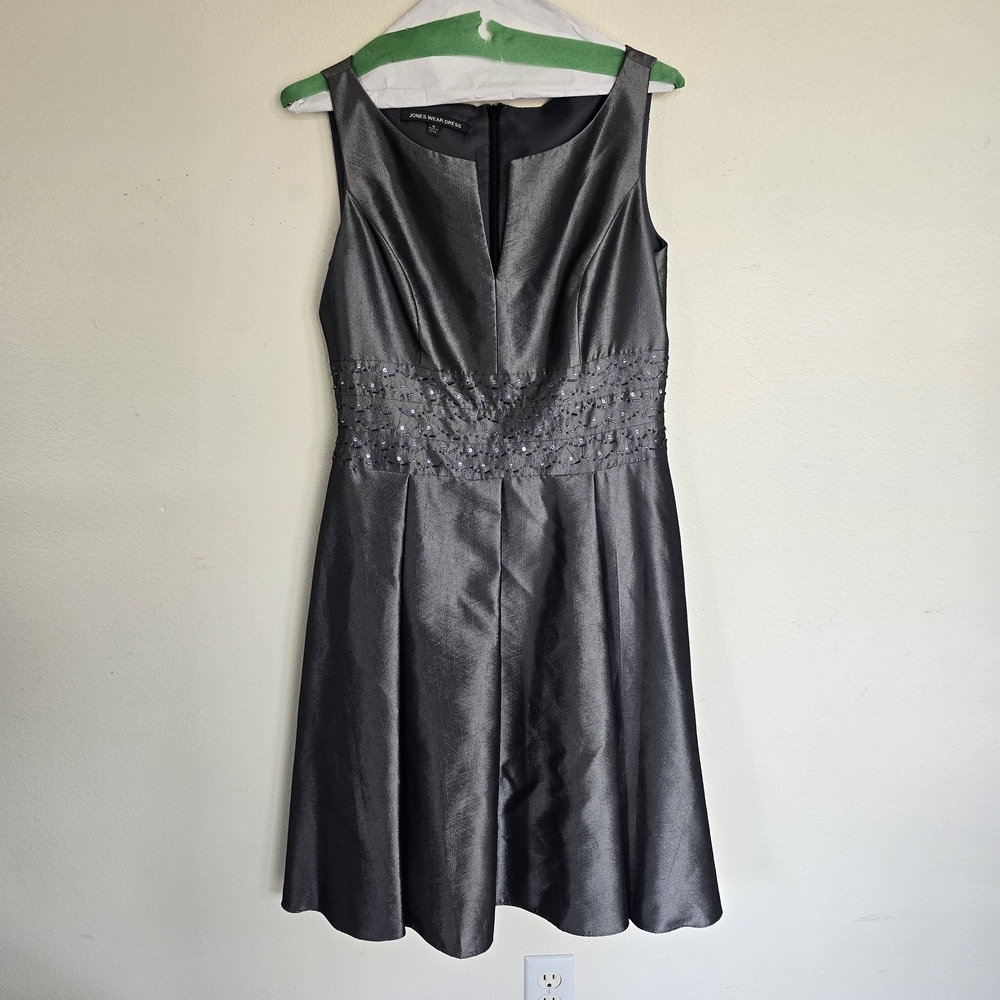Jones Wear Shimmering Charcoal Mini Dress